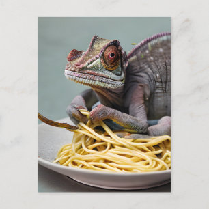 Kameleont äter Spaghetti vykort