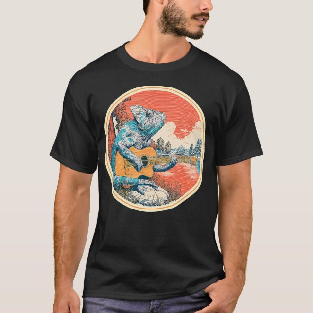 Kameleont Gitarr Rockstjärna 60T 70T Rock T Shirt (Framsida)