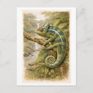Kameleont illustration i vintage-stil vykort