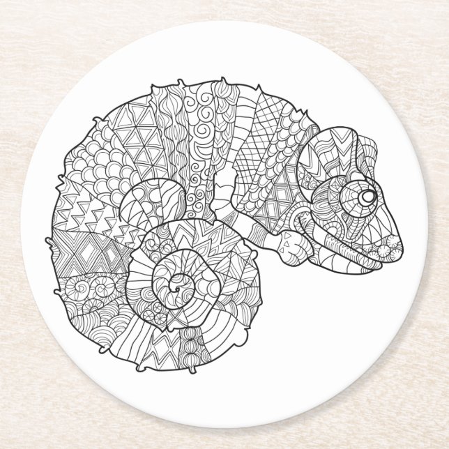 Kameleont Zendoodle Underlägg Papper Rund (Framsidan)