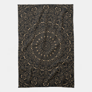 Kamelfärgad Mandala med elegant symmetri Kökshandduk