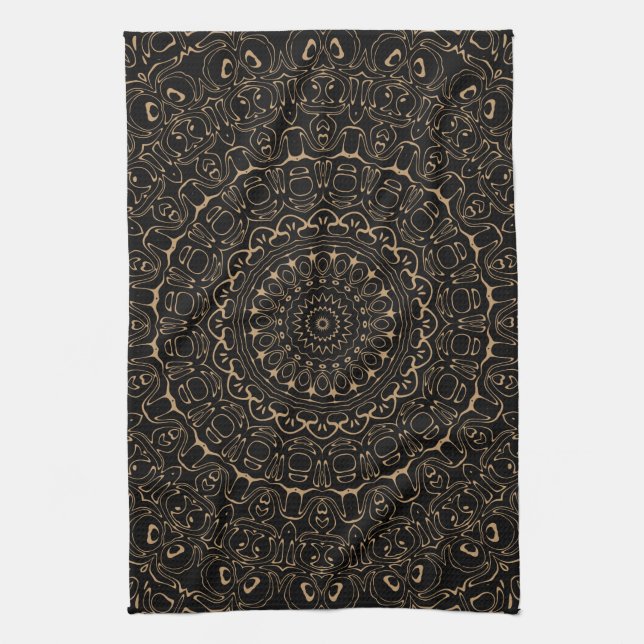 Kamelfärgad Mandala med elegant symmetri Kökshandduk (Vertikal)