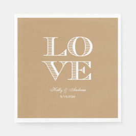 Kamelfärgade, vita LOVE servetter