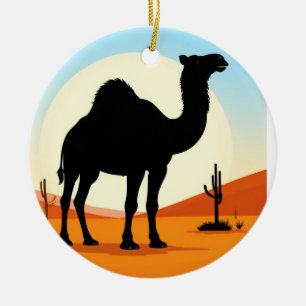 Kamelförebild i öken solnedgångslandskap julgransprydnad keramik