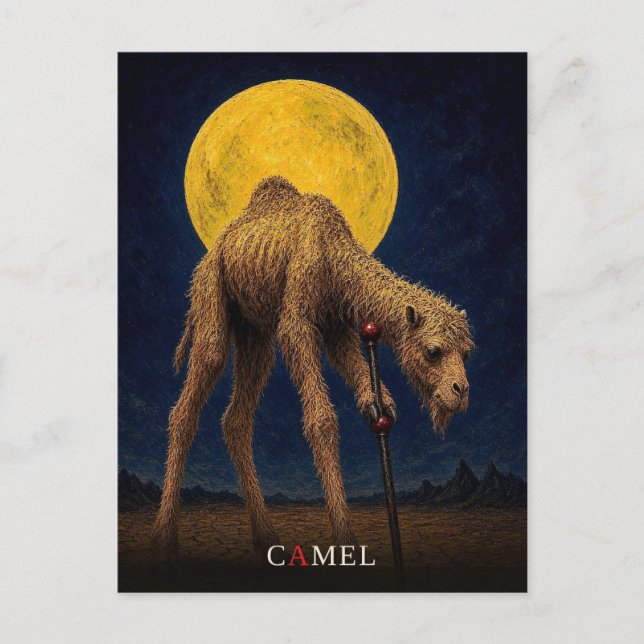 Kamelförenad gotisk surrealism vykort (Framsida)