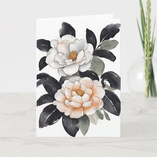 Kamelia - Akvarellblommor Kort (Framsida)