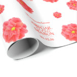 Kamellia vattenfärgsblomma röd vit bröllop presentpapper<br><div class="desc">Modern blomdesign i vår,  personlig bröllop-presenten som är papper och som innehåller rödfärgad kamellablomma och ditt eget par namn och bröllop-datum på en vit bakgrund. Ett underbart sätt att komma till ge en personlig vid speciella bröllopspresenter och gåvor. Unik vattenfärgsgrafik och design av Sarah Trett. www.sarahtrett.com för www.mylittleeden.com</div>