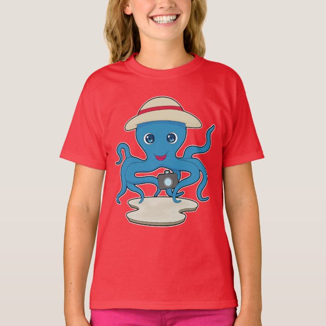 Kamera för fotoskrivare av oktopus t shirt (Framsida)