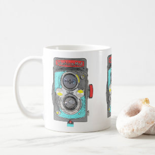 Kamera för Vintage av popkonst. Kaffemugg