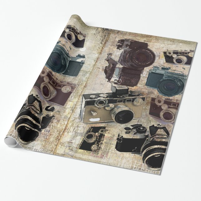Kamera för vintage för Grungefotograffotografi Presentpapper (Utrullad)