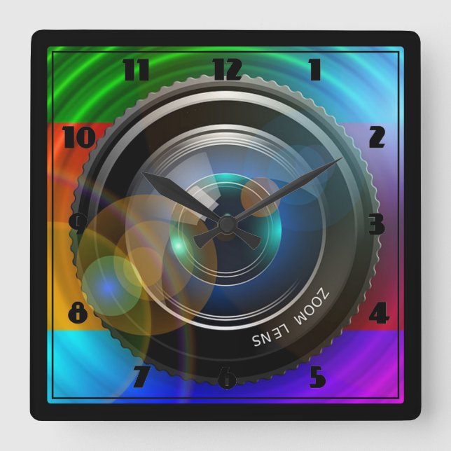 Kamera Lens Fyrkantig Klocka (Framsida)