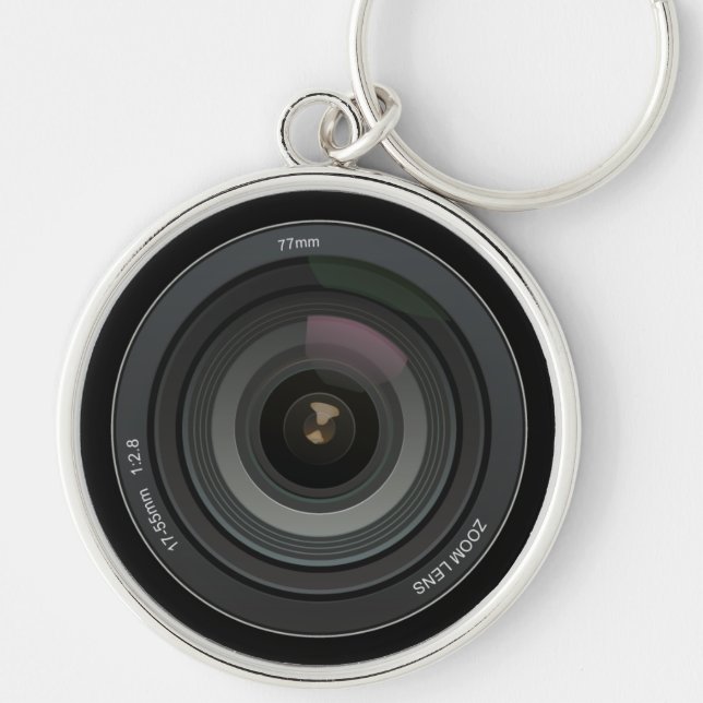 Kamera Lens Keychain Rund Silverfärgad Nyckelring (Framsidan)