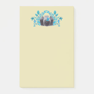 Kamera med Azure Blue Lövs och Butterflies Post-it Block