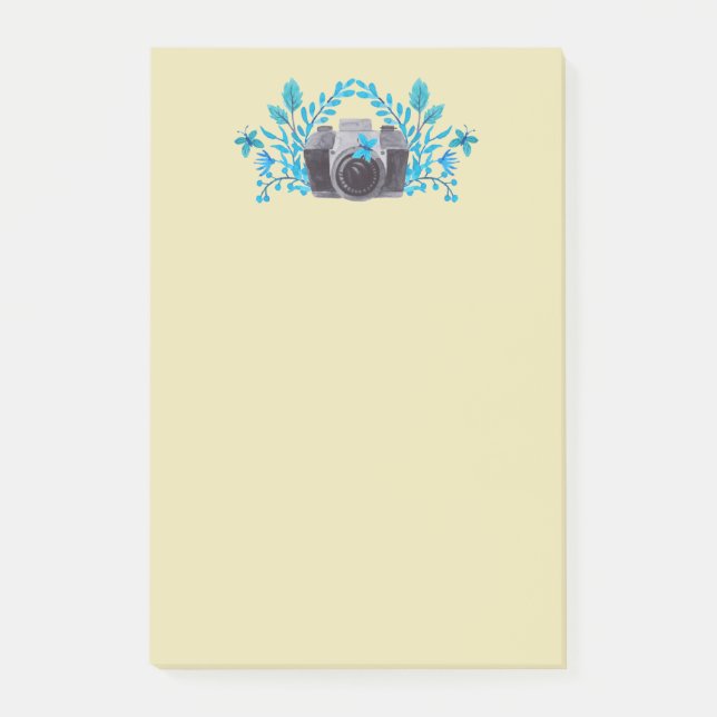 Kamera med Azure Blue Lövs och Butterflies Post-it Block (Framsida)