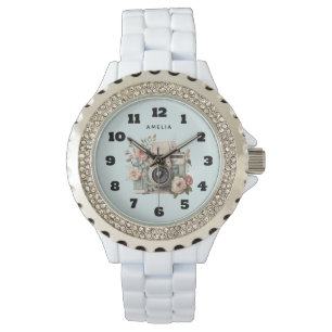 Kamera med blommor Retro Pastell Bild Armbandsur