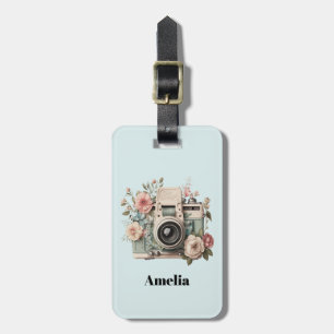 Kamera med blommor Retro Pastell Bild Bagagebricka