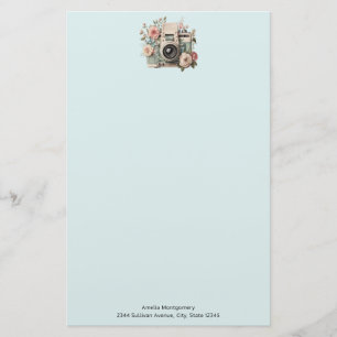 Kamera med blommor Retro Pastell Bild Brevpapper