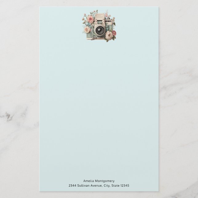 Kamera med blommor Retro Pastell Bild Brevpapper (Framsida)