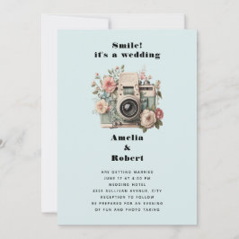 Kamera med blommor Retro Pastell Bild Bröllop Inbjudningar