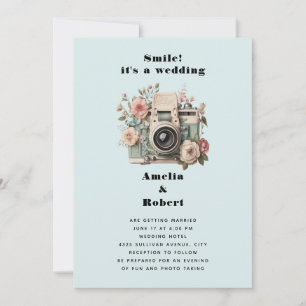 Kamera med blommor Retro Pastell Bild Bröllop Inbjudningar