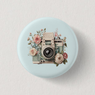 Kamera med blommor Retro Pastell Bild Knapp