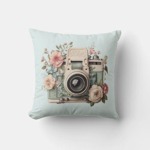 Kamera med blommor Retro Pastell Bild Kudde