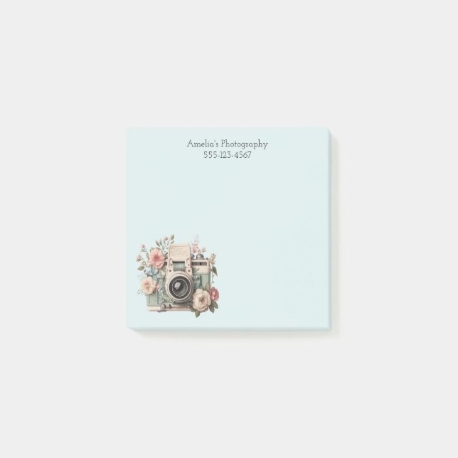 Kamera med blommor Retro Pastell Bild Post-it Block (Framsida)