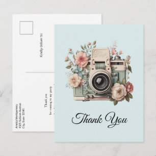 Kamera med blommor Retro Pastell Bild Tack Vykort