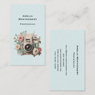 Kamera med blommor Retro Pastell Bild Visitkort