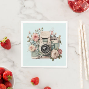 Kamera med blommor Retro Pastell Pappersservett