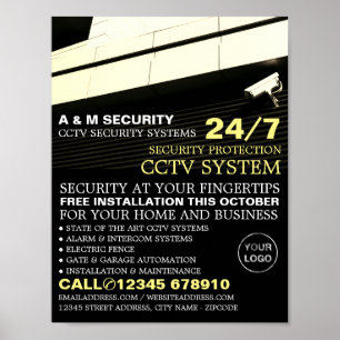 Kamera med CCTV-montering, CCTV-säkerhetsreklam Poster