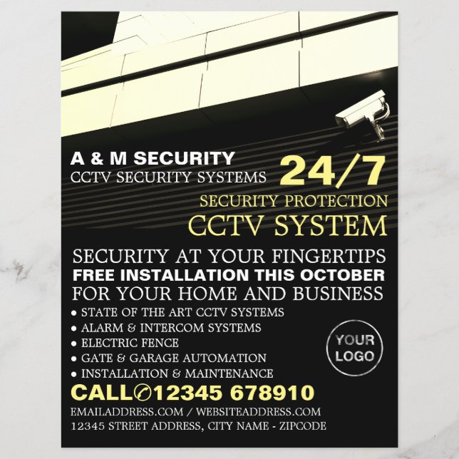 Kamera med CCTV-montering, CCTV-säkerhetsreklam Reklamblad (Framsidan)
