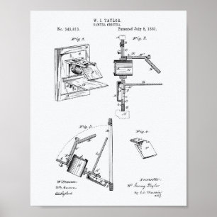 Kamera Obscura 1881 Patent Art - Vit Papper Poster