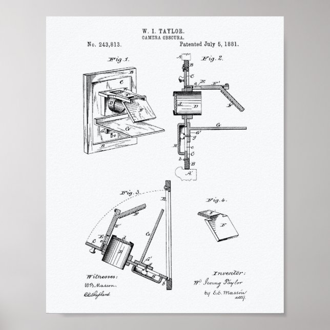 Kamera Obscura 1881 Patent Art - Vit Papper Poster (Framsidan)