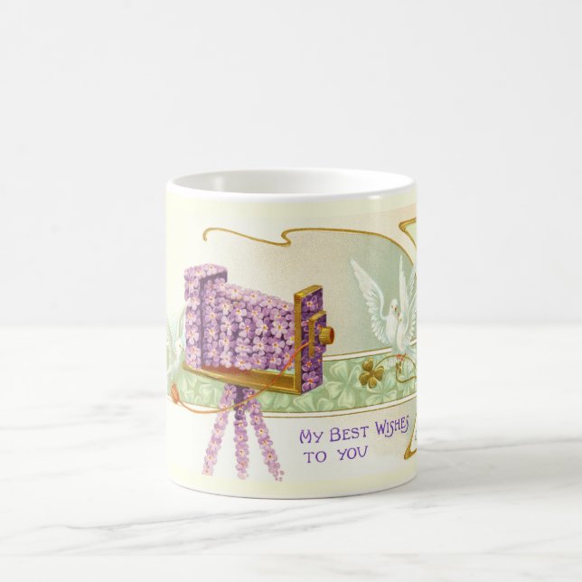 Kamera och duvor kaffemugg (Center)