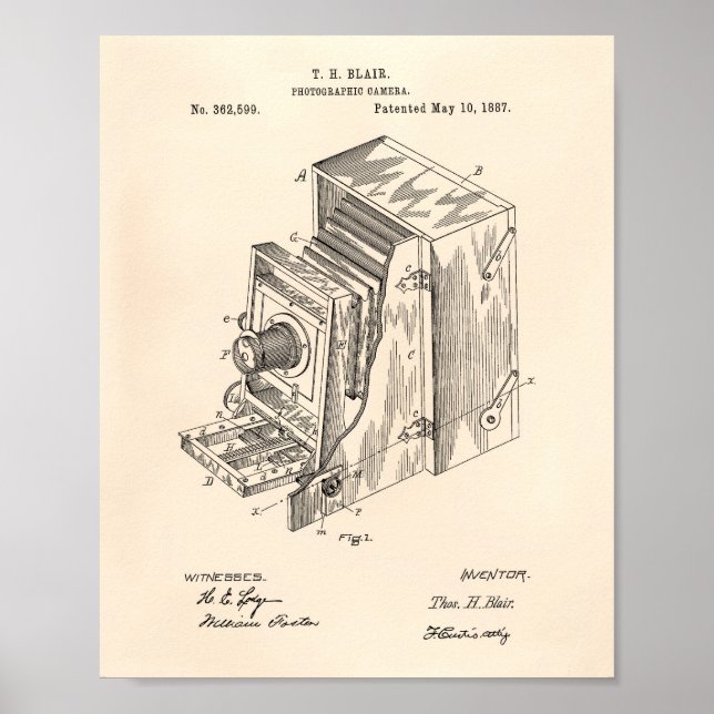 Kameraapparat 1887 Patent Art - Gammal peper Poster (Framsidan)