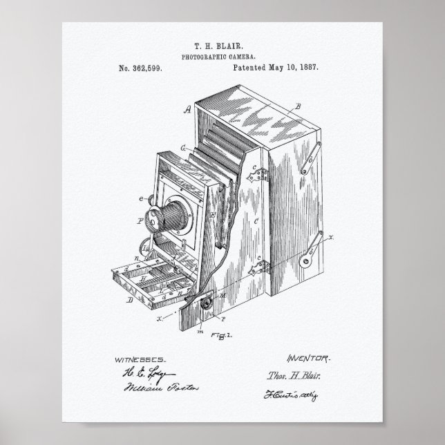 Kameraapparat 1887 Patent Art - vit Papper Poster (Framsidan)