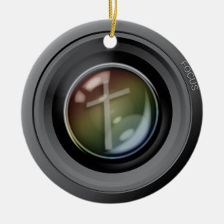KameraLens prydnad. Fokusera på Jesus. Julgransprydnad Keramik