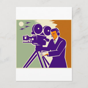 Kameraman Film Crew Vintage Video Movie Camera Vykort