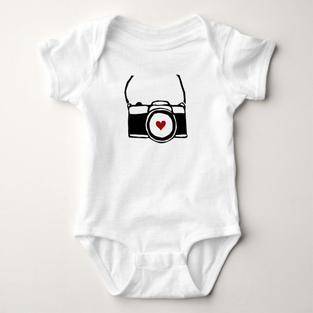 Kameran med fäster fotografbabybodysuiten t shirt (Framsida)