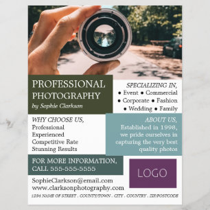 Kameraobjektiv, fotografi, fotouthyrning reklamblad