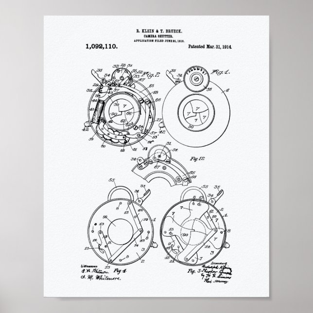 Kameravskiljare 1914 Patent Art White Papper Poster (Framsidan)
