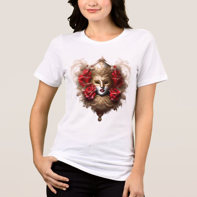 Kamermask med maskmaskering guld röd ros maskerad t shirt (Framsida)