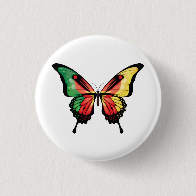 Kameroon Swallowtail Butterfly Flagga Sticker Knapp (Framsida)