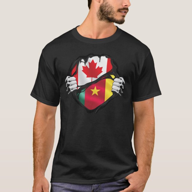 Kamerun Canadian Händer Ripping Roots Flagga T Shirt (Framsida)