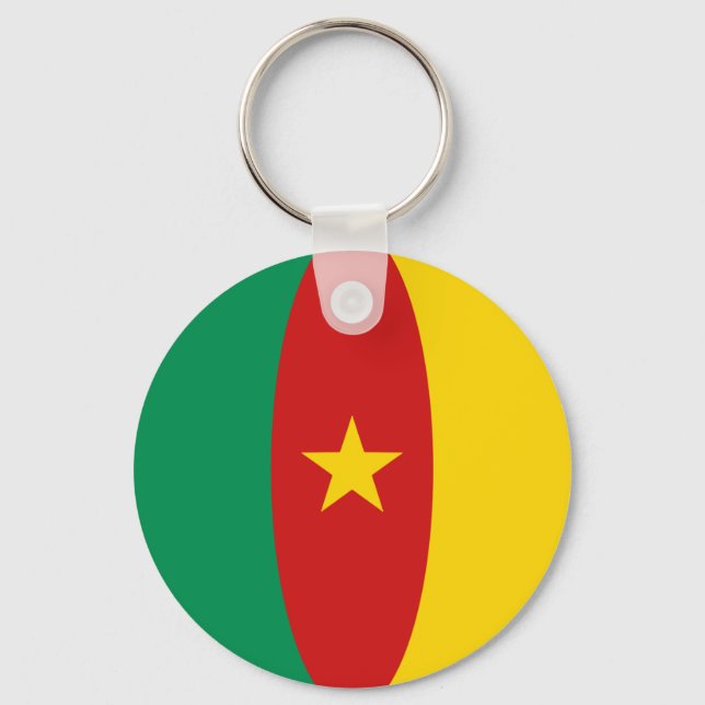 Kamerun Fisheye Flagga Keychain Nyckelring (Framsida)