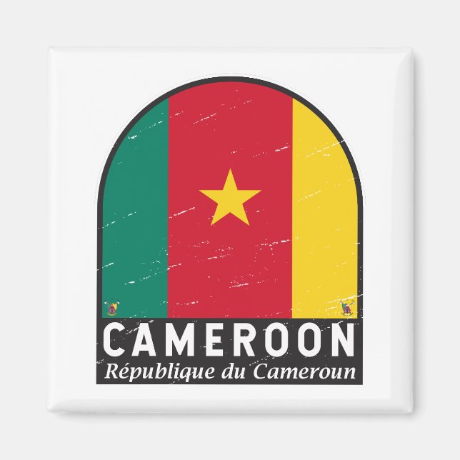 Kamerun Flagga Emblem Distress Vintage Magnet (Framsidan)