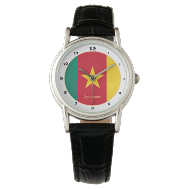 Kamerun Flagga & Kamerun trendig mode /design Armbandsur (Framsida)