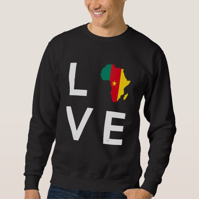 Kamerun Flagga Kärlek Afrika Continent Silhouette  Lång Ärmad Tröja (Framsida)