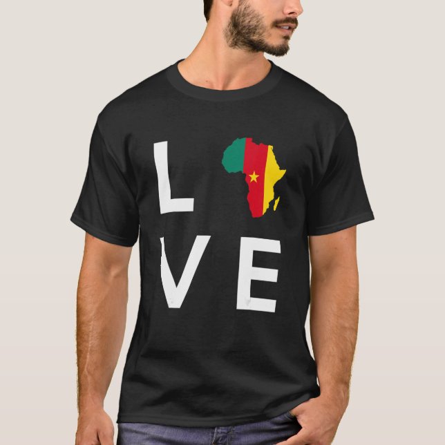 Kamerun Flagga Kärlek Afrika Continent Silhouette  T Shirt (Framsida)